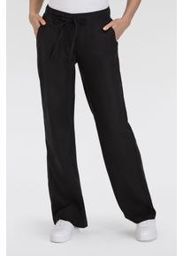 Leinenhose MAC "CHIARA BELT", Damen, Gr. 42, L&auml;nge 30, schwarz, Obermaterial: 100% Leinen, unifarben, weit kn&ouml;chellang, Hosen Leinenhose, Sommerhose Wide Fit, mit geradem, weitem Bein