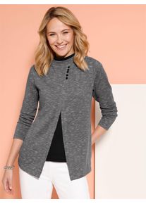 Tunikashirt Classic Basics "Shirttunika", Damen, Gr. 46, schwarz-wei&szlig; (anthrazit, ecru, meliert), 60% Polyester, 40% Baumwolle, Einsatz:100% Baumwolle, meliert, Rundhals, Shirts Tunikashirt