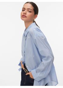 V&eacute;ro Moda Langarmbluse VERO MODA "VMODONA LS SHIRT WVN NOOS", Damen, Gr. XS, brunnera blau detail:emb hibiscus snow wei&szlig;, Web, Obermaterial: 100% Baumwolle, bestickt, gemustert, regular fit Po-bedeckend, Blusen Langarmbluse, Baumwolle, regular fit