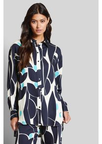 Langarmbluse Bugatti, Damen, Gr. 36, blau (marine), 100% Viskose, bedruckt, normal, ohne Ausschnitt, 1-Knopf-Manschette, Blusen Langarmbluse, aus flie&szlig;endem Material