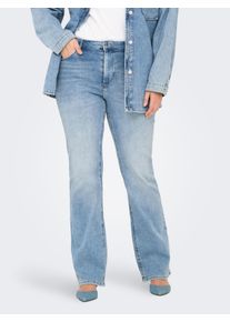 Bootcut-Jeans Only CARMAKOMA "CARWILLY LIFE HW FLARED DNM TAI467", Damen, Gr. 46, L&auml;nge 32, blau (light blau denim), Denim/Jeans, Obermaterial: 92% Baumwolle, 6% Elastomultiester, 2% Elasthan, unifarben, Jeans Bootcut-Jeans