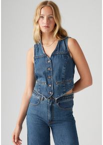 Levi's Jeansweste LEVI'S "BRAIDED VEST", Damen, Gr. M (38), blau (big yikes), Web, Obermaterial: 100% Baumwolle, unifarben, regular fit kurz, V-Ausschnitt, Westen Jeansweste, mit Ziern&auml;hten