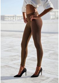 Seamless Leggings Lascana, Damen, Gr. L (44/46), N-Gr, gold, Strick, Obermaterial: 87% Polyamid, 8% Elasthan, 5% metallisierte Fasern, unifarben, festlich, Hosen Seamless Leggings, mit goldenem Lurex