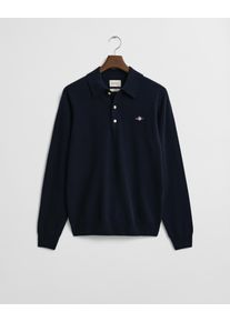 Polokragenpullover Gant "SUPERFINE LAMBSWOOL", Herren, Gr. XXL, blau (marine), Strick, Obermaterial: 100% Wolle, unifarben, normal, Rundhals, B&uuml;ndchen, Pullover Polokragenpullover, mit Kn&ouml;pfen, regular fit, Wappenstickerei