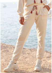 Sweatpants Vivance, Damen, Gr. 44/46, N-Gr, beige (creme), Sweatware, Obermaterial: 60% Baumwolle, 40% Polyester, unifarben, l&auml;ssig geschnitten lang, Hosen Sweatpants, Relaxhose, Loungehose mit aufgesetzten Taschen, Loungewear