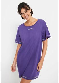Nachthemd LSCN BY LASCANA, Damen, Gr. 36/38, N-Gr, lila (lila, blau), Single Jersey, Obermaterial: 50% Baumwolle, 50% Viskose, unifarben, l&auml;ssig geschnitten mini, Rundhals, abgesteppt, Kleider Nachthemd, in l&auml;ssiger Weite