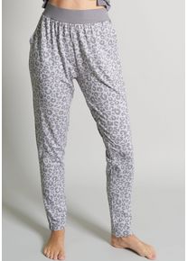 Loungehose Tom Tailor "Victoria", Damen, Gr. 36 (S), N-Gr, grau (grau, mittel, allover), Single Jersey, Obermaterial: 95% Viskose, 5% Elasthan, gemustert, gerade, unten schmal lang, Hosen Loungehose, mit Print, locker, breiter Bund, bequem, atmungsaktiv, Viskosemix