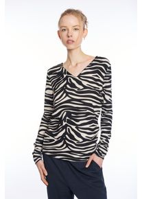 Haily's Langarmshirt HAILY&rsquo;S "LS V TP Zi44na", Damen, Gr. XS, schwarz (7864 schwarz zebra), Jersey, Obermaterial: 79% Viskose, 16% Polyester, 5% Elasthan, loose fit h&uuml;ftlang, V-Ausschnitt, Shirts Langarmshirt