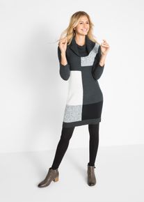 Strickkleid bonprix, Damen, Gr. 56/58 (XXXL), N-Gr, grau (anthrazit meliert, hellgrau meliert), Obermaterial: 50% Baumwolle, 50% Polyacryl, figurbetont, Kleider Strickkleid, f&uuml;r Alltag, aus Baumwolle und Polyacryl, figurbetonte Passform