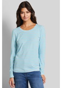 Langarmshirt Bugatti, Damen, Gr. XXL, blau (aqua), 67% Modal, 27% Polyester, 6% Elasthan, normal, Rundhals, normaler Saum, Shirts Langarmshirt, mit Streifen