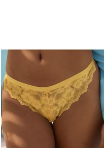 String Lascana, Damen, Gr. 40/42, gelb (sonnengelb), Spitze, Obermaterial: 85% Polyamid, 10% Elasthan, 5% Polyester, Unterhosen String, aus zarter, elastischer Jacquardspitze