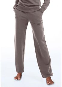 Loungehose BENCH. LOUNGEWEAR, Damen, Gr. 44/46, N-Gr, grau (taupe), Sweatware, Obermaterial: 60% Baumwolle, 40% Polyester, bestickt, unifarben, bequem lang, Hosen Loungehose, Relaxhose mit Logostickerei und Eingrifftaschen, Loungewear, Topseller