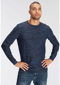 Rundhalspullover AJC, Herren, Gr. L (52/54), blau (marine), Feinstrick, Obermaterial: 100% Baumwolle, meliert, unifarben, schmal, Rundhals, Rippstrickb&uuml;ndchen, Pullover Rundhalspullover, in melierter Optik, Topseller