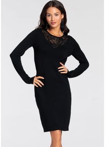 Strickkleid Laura Scott, Damen, Gr. 34, N-Gr, schwarz, Strick, Obermaterial: 70% Viskose, 30% Polyamid. Spitze: 90% Polyamid, 10% Elasthan, unifarben, figurbetont kurz, Rundhals, Kleider Strickkleid, figurbetonter Schnitt mit Spitzendetails