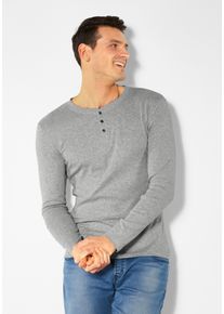 H.I.S. Langarmshirt H.I.S, Damen, Gr. XL, grau (grau, meliert), Feinripp, Obermaterial: 100% Baumwolle, meliert, Basic, k&ouml;rpernah lang, Rundhals, abgesteppte Kante, Shirts Langarmshirt, mit aufwendiger Knopfleiste, Topseller