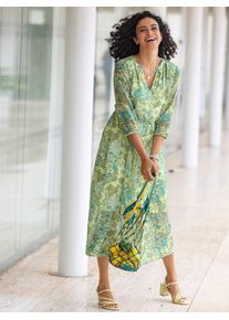 Druckkleid Inspirationen "Druck-Kleid", Damen, Gr. 46, Normalgr&ouml;&szlig;en, gr&uuml;n (pistazie, mint, bedruckt), 100% Polyester, bedruckt, gebl&uuml;mt, gemustert, mehrfarbig, wadenlang, V-Ausschnitt, Kleider Druckkleid