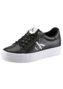 Plateausneaker Calvin Klein Jeans "VULC FLATFORM LACEUP LOW LTH", Damen, Gr. 41, schwarz, Leder, Schuhe Plateausneaker, weicher Schaftrandpolsterung, Freizeitschuh, Halbschuh, Schn&uuml;rschuh