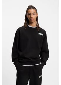 Sweatshirt HUGO BLUE "Nyrocrew", Herren, Gr. XL, schwarz001, Sweatware, Obermaterial: 100% Baumwolle, unifarben, loose fit normal, Rundhals, B&uuml;ndchen, Sweatshirts Sweatshirt, R&uuml;ckenaufdruck in Chrom-Optik, Rundhalsausschnitt, Loose fit