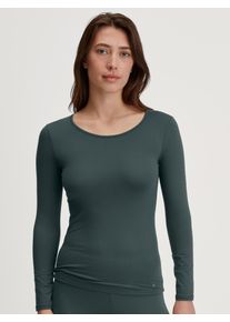 Langarmshirt Calida "Natural Comfort", Damen, Gr. XXS (32/34), gr&uuml;n (deep emerald gr&uuml;n), Single Jersey, Obermaterial: 92% Baumwolle, 8% Elasthan, normal h&uuml;ftlang, Rundhals, Shirts Langarmshirt, elastisch, weich, lang&auml;rmelig, Rundhals-Ausschnitt, atmungsaktiv