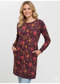 Sweatkleid Ragwear "MENITA FLOWERS O", Damen, Gr. M (38), N-Gr, wine rot, Sweatware, Obermaterial: 50% Baumwolle, 50% Polyester, gebl&uuml;mt, gemustert, kurz, Rundhals, Rippb&uuml;ndchen, Kleider Sweatkleid