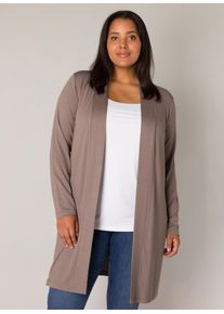 Longstrickjacke Base Level Curvy "Ayla long", Damen, Gr. 48, grau (schwarz taupe), Strick, Obermaterial: 94% Viskose, 6% Elasthan, unifarben, figurumspielend knieumspielend, eingesetzt abgesteppt, Strickjacken Longstrickjacke, Figurumspielende, weiche Strickqualit&auml;t