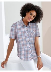 Hemdbluse Classic Basics, Damen, Gr. 48, blau (jeansblau, kariert), 100% Baumwolle, gemustert, kariert, Blusen Hemdbluse