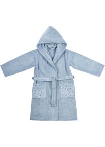 W&ouml;rner Kinderbademantel W&Ouml;RNER "Wal" Gr. 140, blau (stahlblau), L:85cm, Baumwoll-Webfrottier, Hausm&auml;ntel, Kinderbademantel, mit Stickerei, mit Tasche, maschinenwaschbar, trocknergeeignet