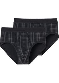 Slip Schiesser "Original Classics", Herren, Gr. 10, schwarz (000, schwarz), Feinripp, Obermaterial: 100% Baumwolle, kariert, unifarben, eng, Unterhosen Slip, mit kontrastfarbenem Karomuster