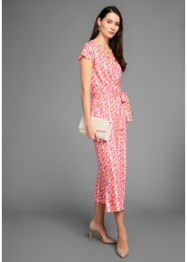 Culotte-Overall HECHTER PARIS, Damen, Gr. 46, N-Gr, orange (rosa, orange, gemustert), Single Jersey, Obermaterial: 95% Viskose, 5% Elasthan, gemustert, figurbetont 7/8-L&auml;nge, V-Ausschnitt, angeschnitten, Overalls Culotte-Overall, mit Wickelteil