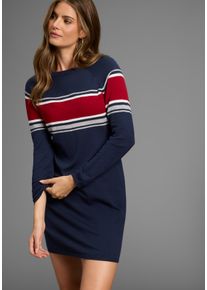 Strickkleid Laura Scott, Damen, Gr. 44, N-Gr, blau (marine), Feinstrick, Obermaterial: 50% Viskose, 28% Polyester, 22% Polyamid, clean, mehrfarbig, figurbetont mini, Rundhals, Rippb&uuml;ndchen, Kleider Strickkleid, in figurnaher Form mit Zierstreifen