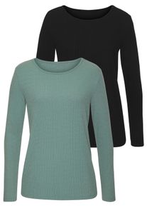 Langarmshirt Vivance "mit modischer Rippstruktur", Damen, Gr. 44/46, gr&uuml;n (schwarz, eucalyptus), Rippware, Obermaterial: 63% Polyester (REPREVE), 34% Viskose, 3% Elasthan, Strukturmuster, unifarben, Basic, figurumspielend, Rundhals, Shirts Langarmshirt, aus weichflie&szlig;ender Qualit&auml;t mit Viskose, Topseller