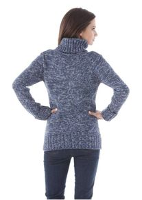 Rollkragenpullover Aniston CASUAL, Damen, Gr. 44, blau (blau, meliert), Grobstrick, Obermaterial: 100% Polyacryl, meliert, figurbetont h&uuml;ftbedeckend, breiter Bund, Pullover Rollkragenpullover