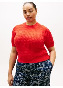 Rundhalspullover Tommy Hilfiger Curve "CRV CO CABLE FINE GG CNK S/S SWT", Damen, Gr. 48, fireworks, Strick, Obermaterial: 100% Baumwolle, Zopfmuster, regular fit normal, Rundhals, Rippb&uuml;ndchen, Pullover Rundhalspullover, in gro&szlig;en Gr&ouml;&szlig;en, mit Zopfmuster