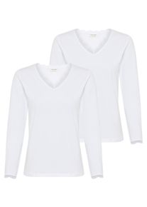 Langarmshirt YSABEL MORA "BASIC COLLECTION COTTON WITH LACE", Damen, Gr. M, wei&szlig;, Single Jersey, Obermaterial: 95% Baumwolle, 5% Elasthan, figurbetont h&uuml;ftlang, Rundhals, Spitzenkante, Shirts Langarmshirt, das perfekte Basic-Longsleeve f&uuml;r jeden Tag