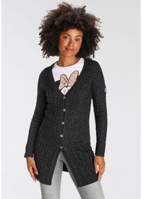 Longstrickjacke Kangaroos, Damen, Gr. 48/50, schwarz (anthrazit melange), Strick, Obermaterial: 50% Baumwolle, 50% Polyacryl, Zopfmuster, meliert, figurbetont Po-bedeckend, V-Ausschnitt, Rippb&uuml;ndchen, Strickjacken Longstrickjacke, mit trendigem Zopfmuster und Taschen