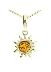 Kette mit Anh&auml;nger OSTSEE-SCHMUCK "- Sonne 14 mm - Silber 925/000, vergoldet - Bernstein" Gr. 45, gold (goldfarben, gelb), Schmuck_Sets, Damen, 45, Silber 925 (Sterlingsilber), Kette mit Anh&auml;nger