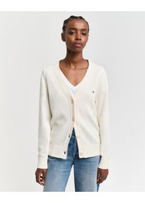 Strickjacke Gant "CLASSIC COTTON CARDIGAN", Herren, Gr. S, beige (cream), Strick, Obermaterial: 100% Baumwolle, V-Ausschnitt, Rippb&uuml;ndchen, Strickjacken Strickjacke