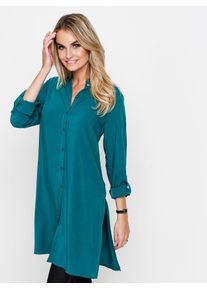 Langarmbluse Inspirationen, Damen, Gr. 46, bunt (aquapetrol), 100% Viskose, unifarben, Rundhals, Blusen Langarmbluse