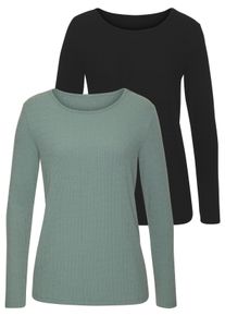 Langarmshirt Vivance "mit modischer Rippstruktur", Damen, Gr. 40/42, gr&uuml;n (schwarz, eucalyptus), Rippware, Obermaterial: 63% Polyester (REPREVE), 34% Viskose, 3% Elasthan, Strukturmuster, unifarben, Basic, figurumspielend, Rundhals, Shirts Langarmshirt, aus weichflie&szlig;ender Qualit&auml;t mit Viskose, Topseller