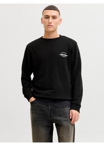 Jack & Jones Sweatshirt JACK & JONES "JJBRANDON SWEAT CREW NECK", Herren, Gr. S, schwarz, angeraute Sweatware, Obermaterial: 65% Polyester, 35% Baumwolle, bedruckt, regular fit, Rundhals, Rippb&uuml;ndchen, Sweatshirts Sweatshirt