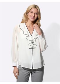 Langarmbluse Classic Basics, Damen, Gr. 42, wei&szlig;, 100% Polyester, unifarben, V-Ausschnitt, Blusen Langarmbluse