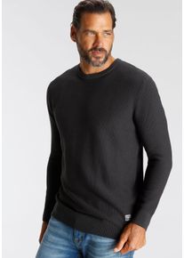 H.I.S. Rundhalspullover H.I.S, Herren, Gr. 3XL (64/66), grau (anthrazit), Strick, Obermaterial: 50% Baumwolle, 50% Polyacryl, unifarben, normal, Rundhals, Rippstrickb&uuml;ndchen, Pullover Rundhalspullover, in besonderer Strick-Optik