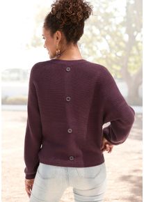 Rundhalspullover Lascana, Damen, Gr. 44/46, lila (burgunder), Strick, Obermaterial: 50% Viskose, 28% Polyester, 22% Polyamid, unifarben, figurumspielend h&uuml;ftlang, Rundhals, Fledermaus&auml;rmel, Pullover Rundhalspullover, mit Zierkn&ouml;pfen hinten, lockerer Strickpullover, Topseller