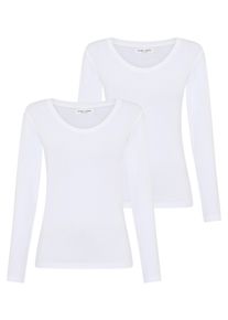 Langarmshirt YSABEL MORA, Damen, Gr. XL, wei&szlig;, Single Jersey, Obermaterial: 95% Baumwolle, 5% Elasthan, figurbetont h&uuml;ftlang, Rundhals, Shirts Langarmshirt, Rundhals-Ausschnitt, weich, Baumwollmix, elastisch