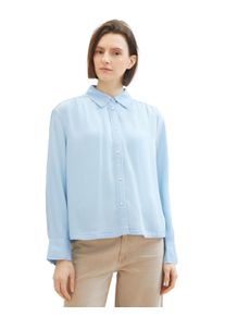 Langarmbluse Tom Tailor, Damen, Gr. 38, blau (clean light stone blau denim), Denim/Jeans, Obermaterial: 100% Lyocell, unifarben, regular fit kurz, Rundhals, 2-Knopf-Manschette, Blusen Langarmbluse, aus Lyocell in k&uuml;rzerer Form