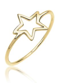 Silberring Elli Premium "Ring Stern 375 Gelbgold" Gr. 52, gold, Fingerringe, Damen, 52, Gelbgold 375, Silberring