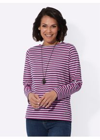 Langarmshirt Casual Looks "Shirt", Damen, Gr. 38, blau (magenta, marine, geringelt), 100% Baumwolle, gemustert, gestreift, mehrfarbig, U-Boot-Ausschnitt, Shirts Langarmshirt