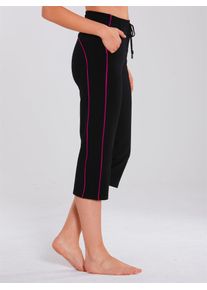 Sporthose Catamaran, Damen, Gr. 44/46, Normalgr&ouml;&szlig;en, schwarz (schwarz, pink), 92% Baumwolle, 8% Elasthan, gemustert, unifarben, 3/4-L&auml;nge, Hosen Sporthose