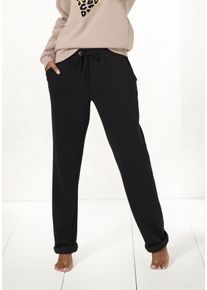 Sweathose Lascana, Damen, Gr. 44/46, N-Gr, schwarz, Obermaterial: 60% Baumwolle, 40% Polyester, unifarben, bequem lang, Hosen Sweathose, Relax-/Loungehose mit seitlichen Taschen, Loungewear, Topseller