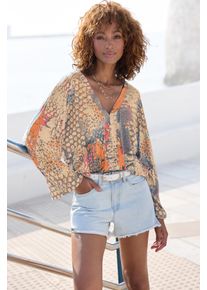 Fledermausshirt Buffalo, Damen, Gr. 32/34, bunt (animal bedruckt), Jersey, Obermaterial: 100% Viskose, bedruckt, figurumspielend h&uuml;ftlang, tiefer V-Ausschnitt, Fledermaus&auml;rmel, Shirts Fledermausshirt, mit Animaldruck, lockere Bluse mit V-Ausschnitt, Blusenshirt, Topseller